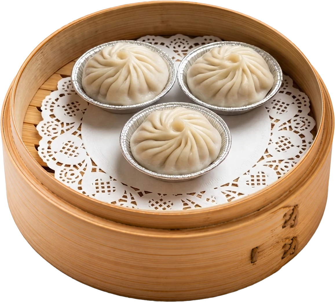 A bamboo basket of Siew Long Pau at JOY Dim Sum Kuala Lumpur