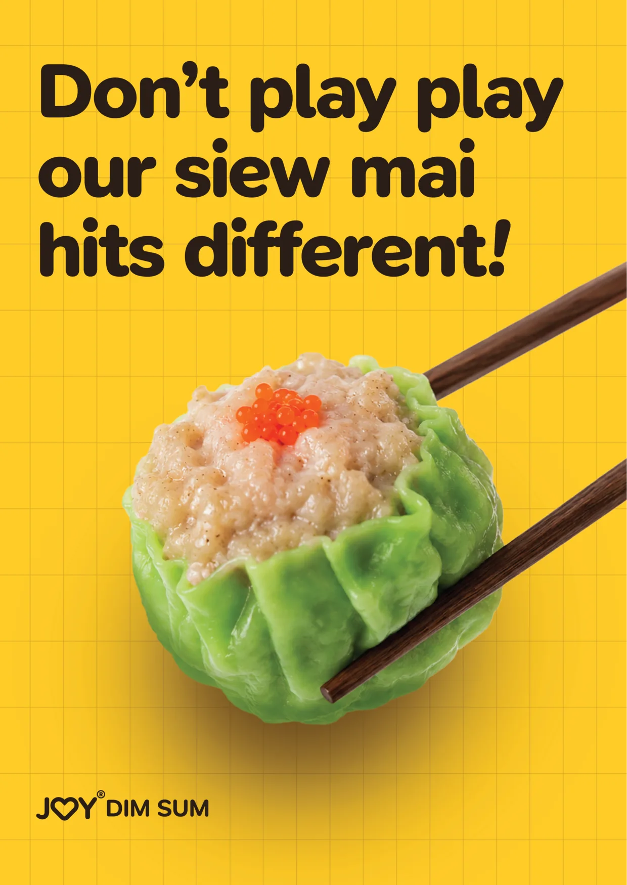 JOY Dim Sum siew mai menu highlight with a bamboo basket of dumplings